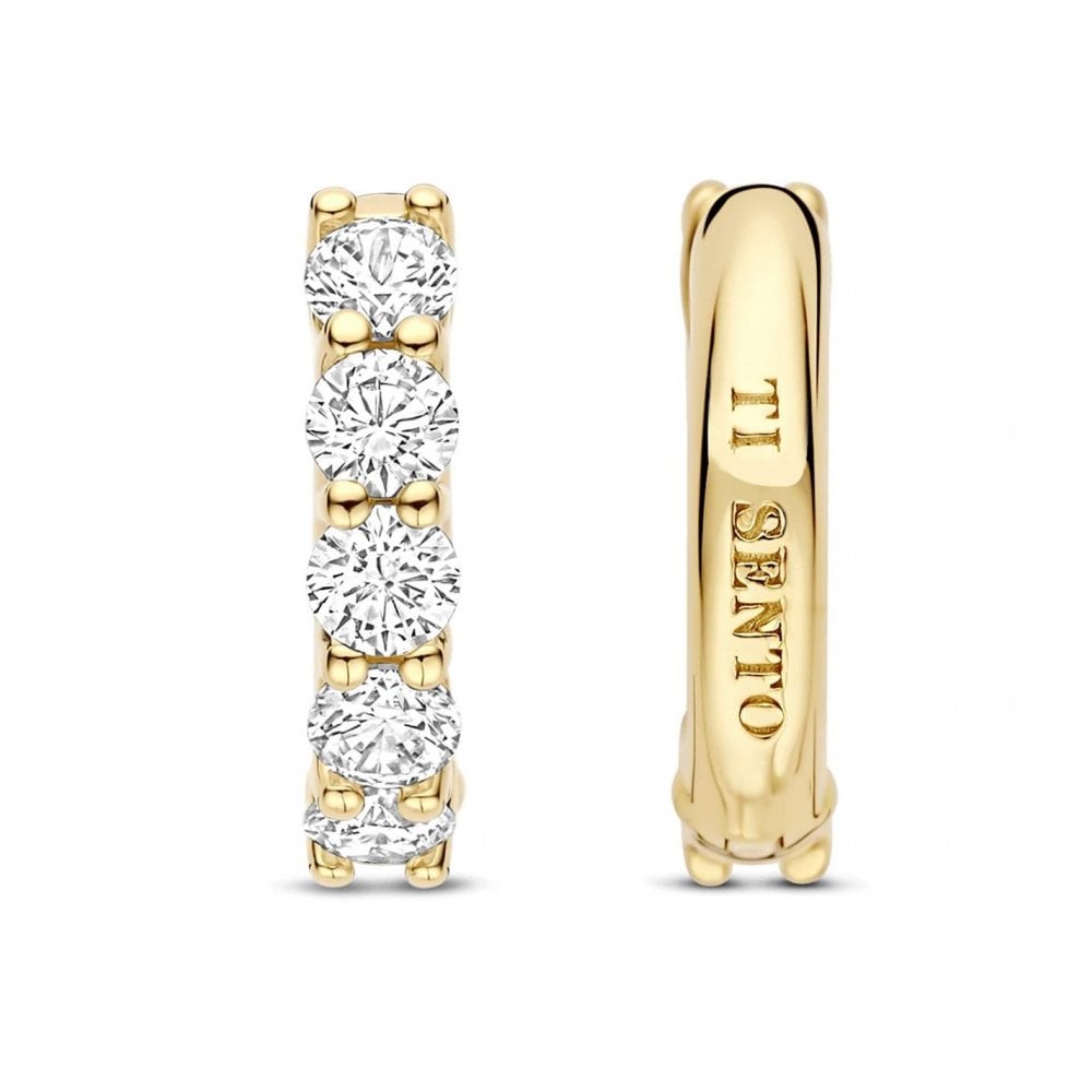 Ladies Gold on Silver Cubic Zirconia Hoop Earrings 7718ZY