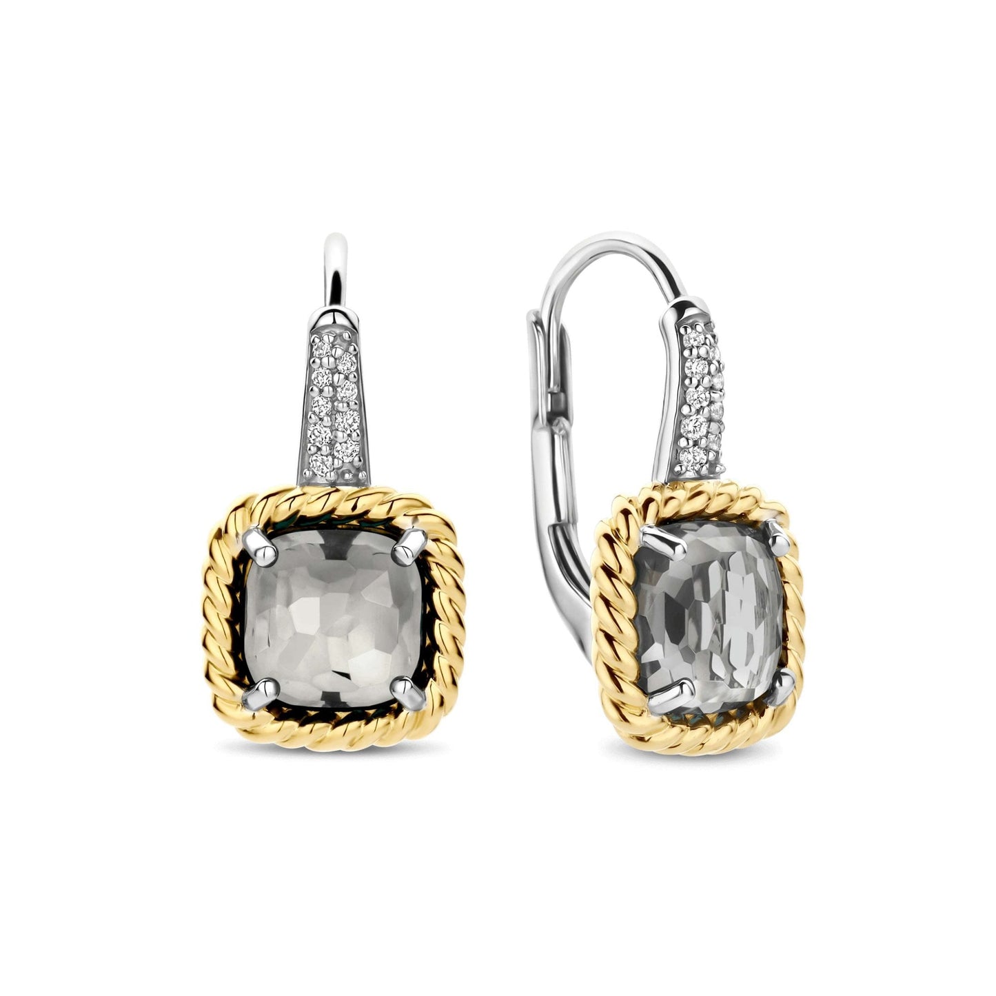Ladies Gold on Silver Green Stone Drop Earrings 78042GG