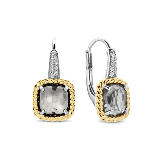 Ladies Gold on Silver Green Stone Drop Earrings 78042GG