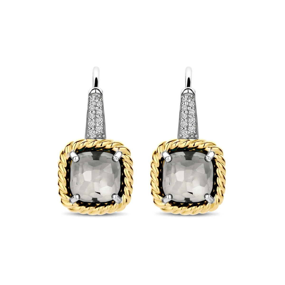 Ladies Gold on Silver Green Stone Drop Earrings 78042GG