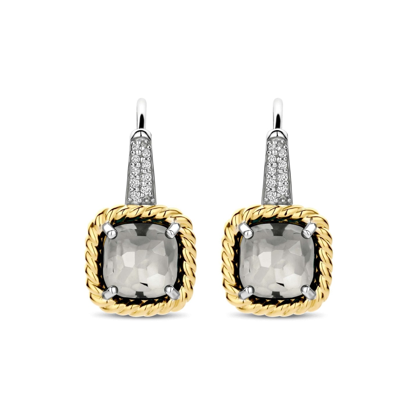 Ladies Gold on Silver Green Stone Drop Earrings 78042GG