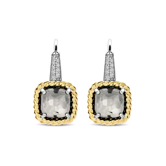 Ladies Gold on Silver Green Stone Drop Earrings 78042GG