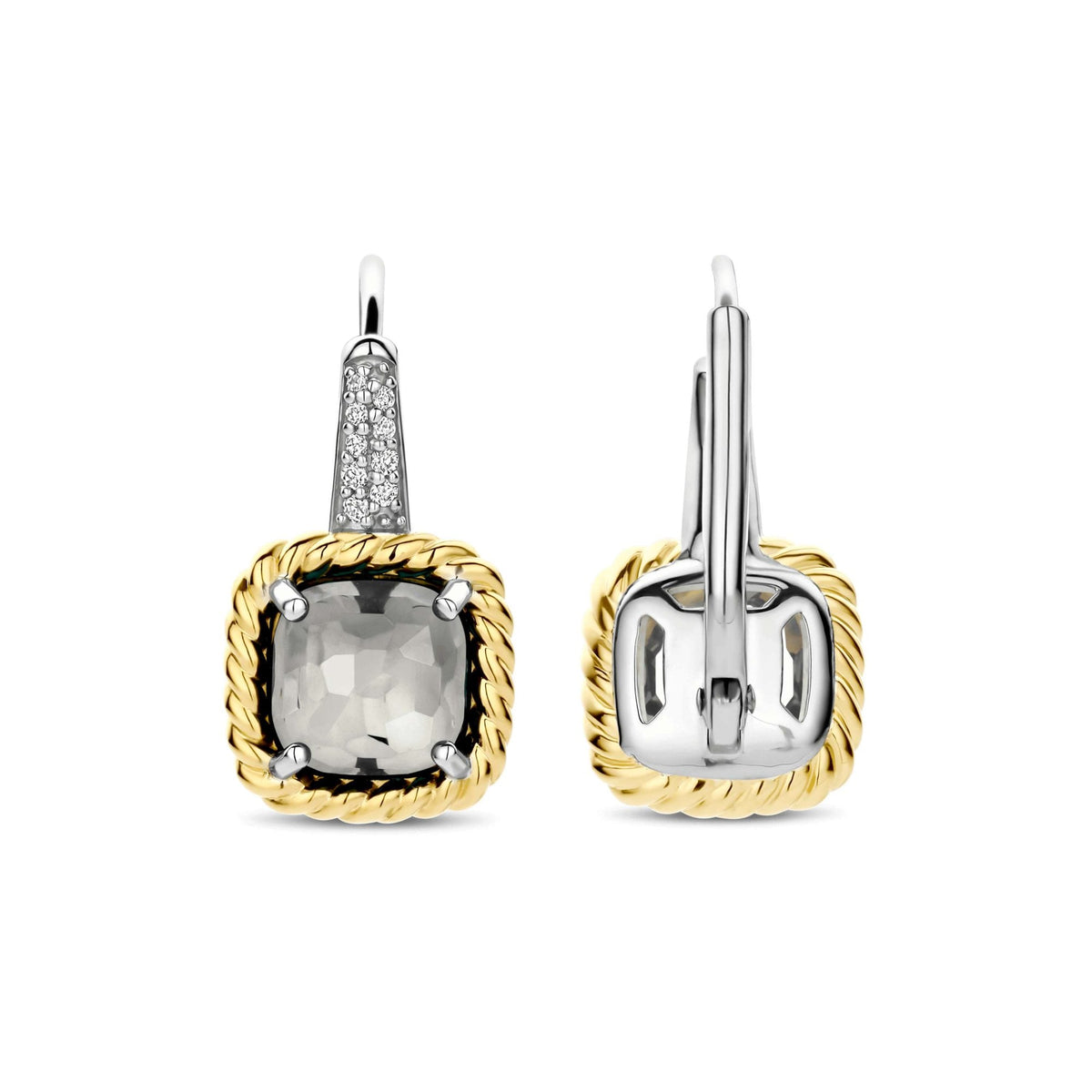 Ladies Gold on Silver Green Stone Drop Earrings 78042GG
