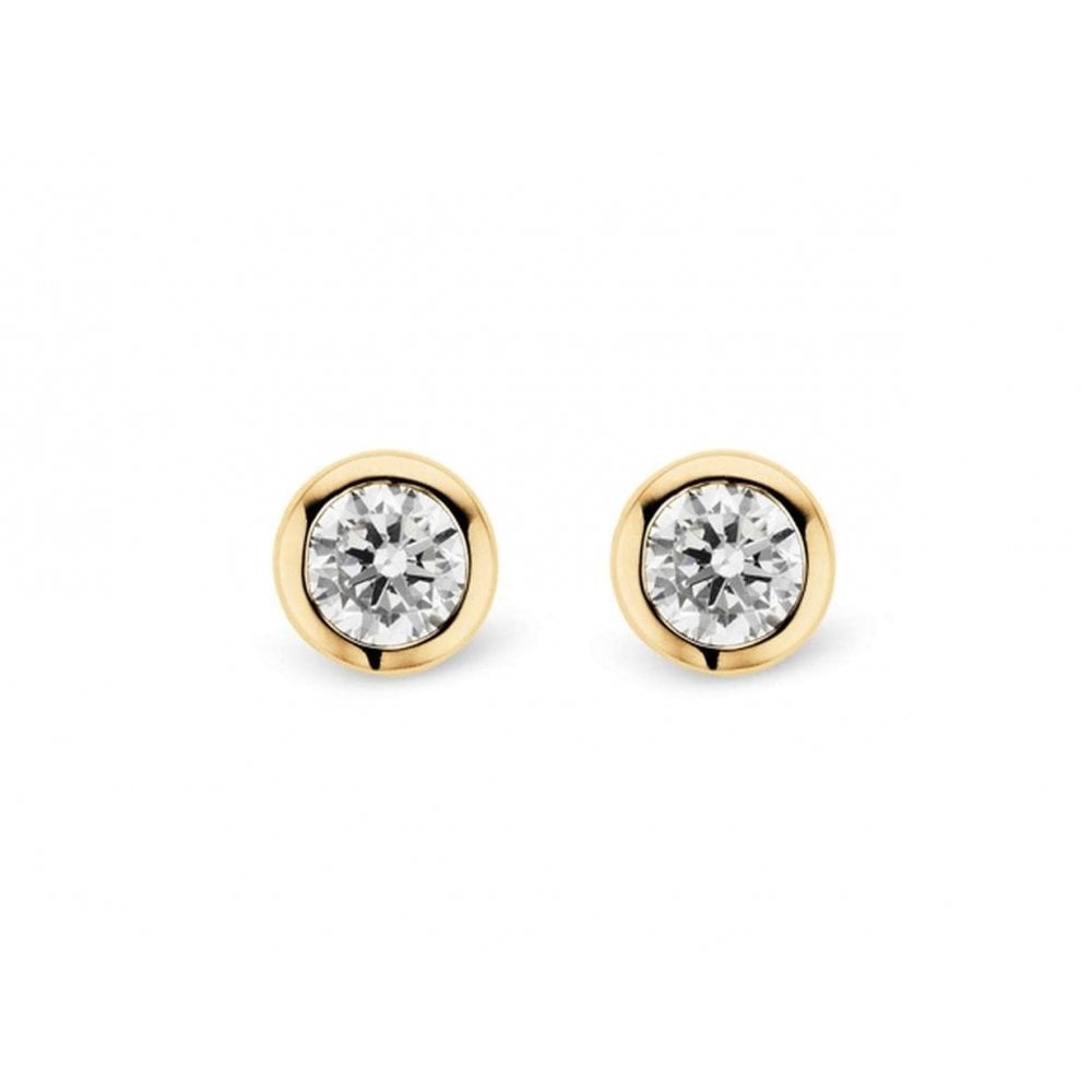 Ladies Gold on Silver Cubic Zirconia Stud Earrings 7597ZY