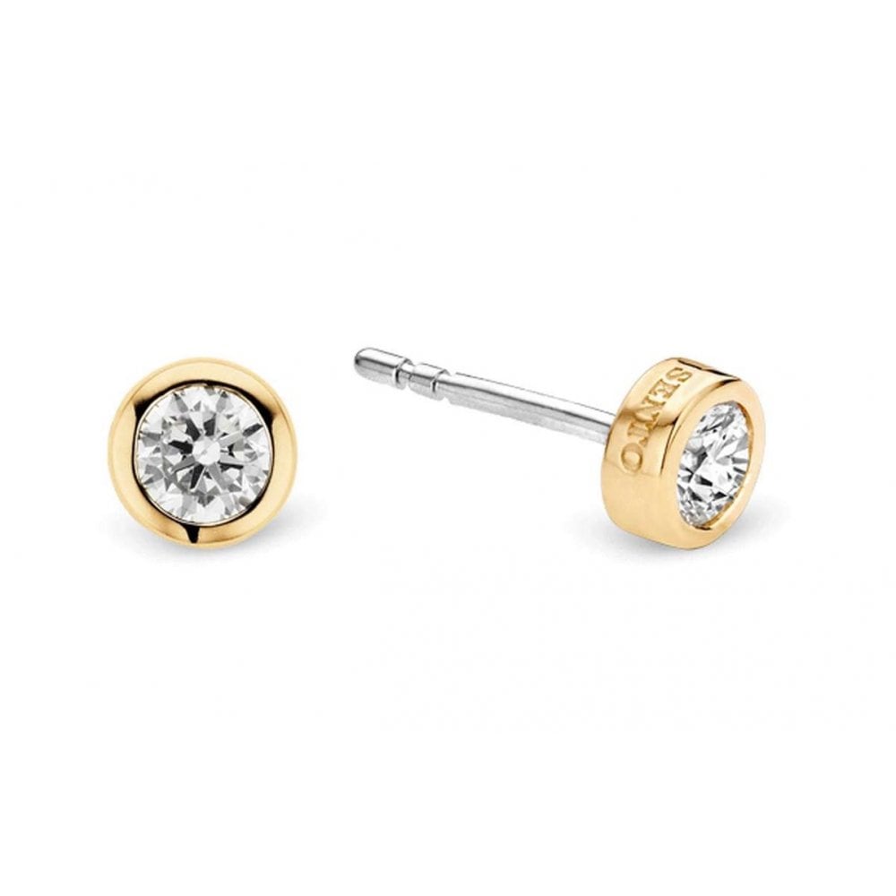 Ladies Gold on Silver Cubic Zirconia Stud Earrings 7597ZY