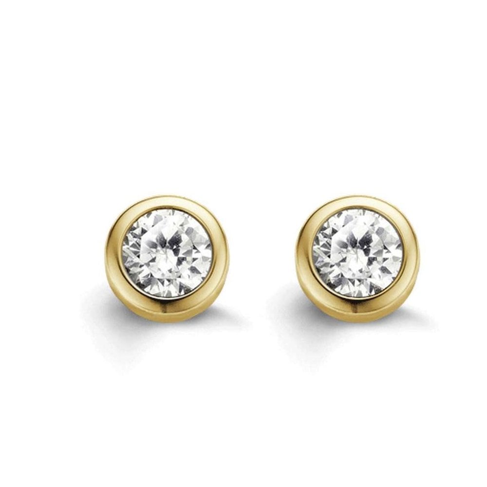 Ladies Gold on Silver Cubic Zirconia Stud Earrings 7597ZY