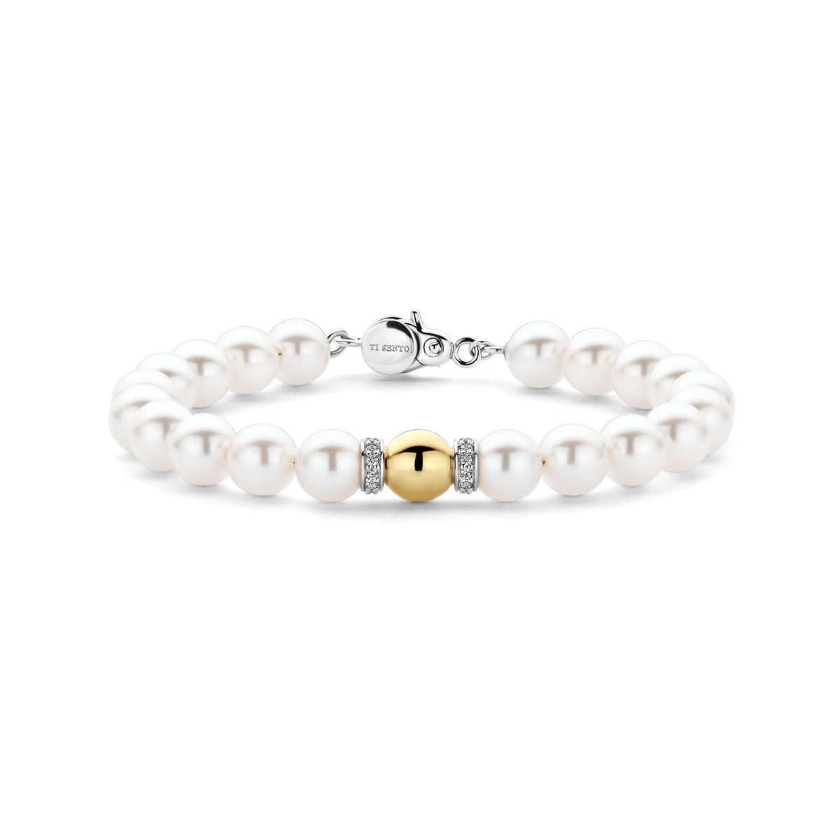 Ladies Sterling Silver Simulated White Pearl Bracelet 23088YP