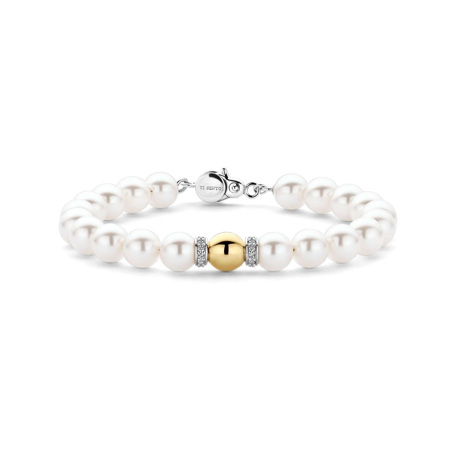 Ladies Sterling Silver Simulated White Pearl Bracelet 23088YP