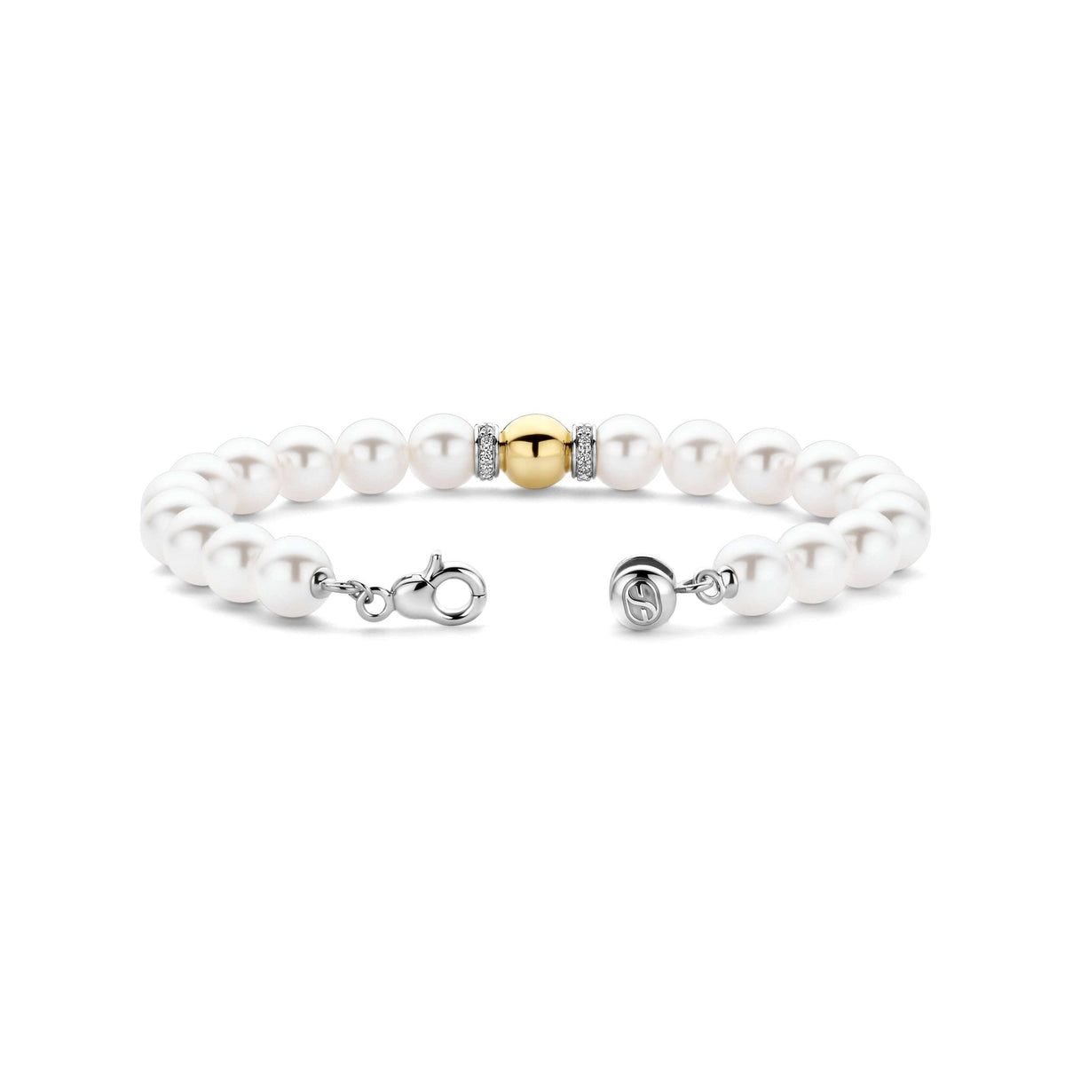Ladies Sterling Silver Simulated White Pearl Bracelet 23088YP