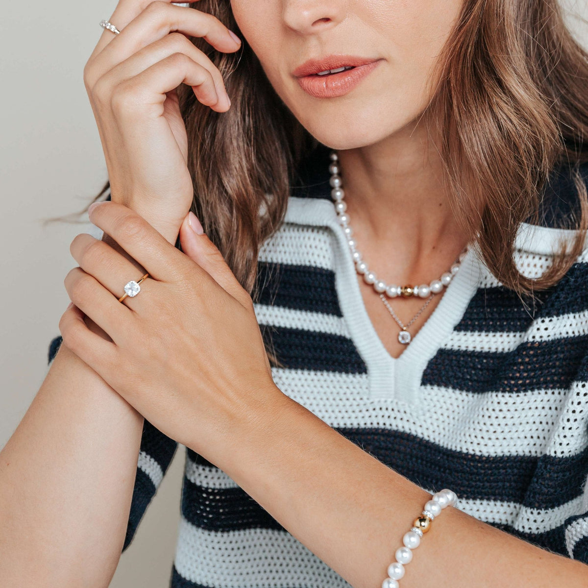Ladies Sterling Silver Simulated White Pearl Bracelet 23088YP