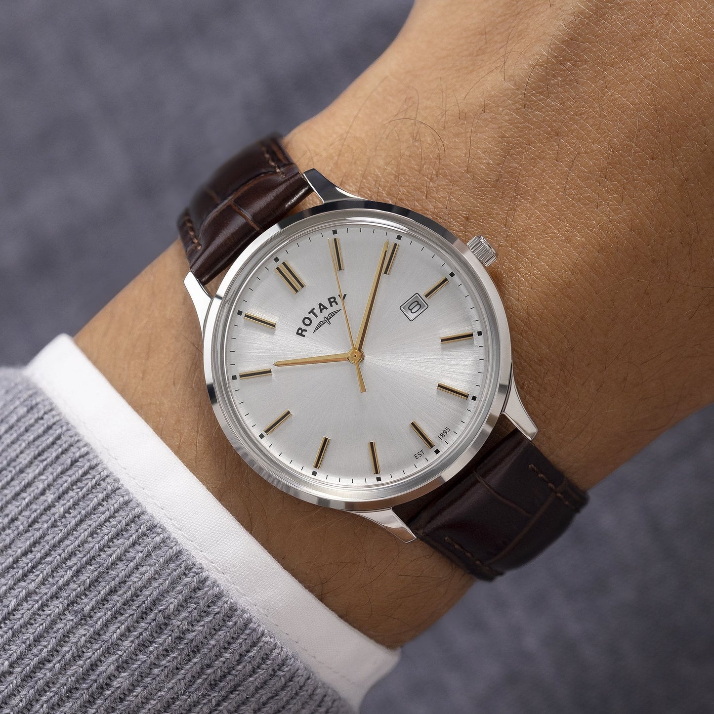 Gents Steel Battery Watch on Strap with Date 1895 RGS10011/06