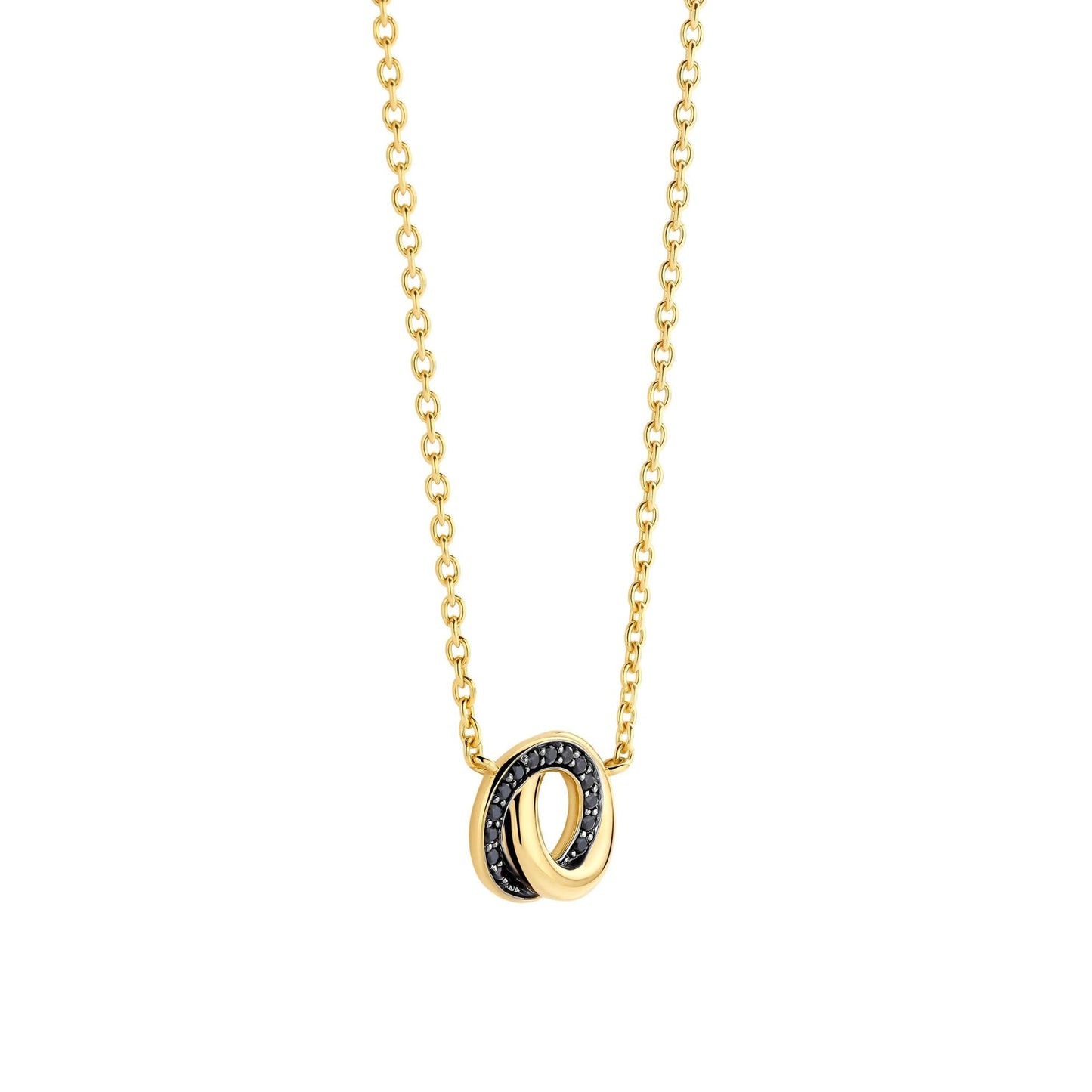 Ladies Gold on Silver Black Cubic Zirconia Pendant 3915BY/42