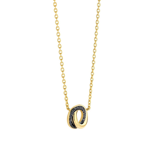 Ladies Gold on Silver Black Cubic Zirconia Pendant 3915BY/42