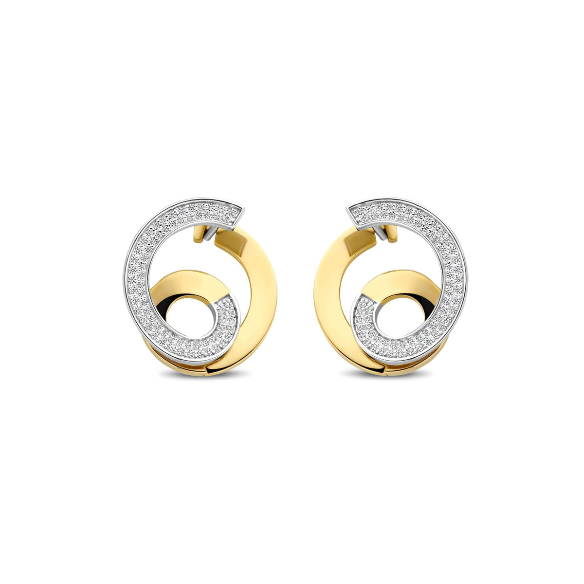 Ladies Gold on Silver Cubic Zirconia Swirl Earrings 78040ZY
