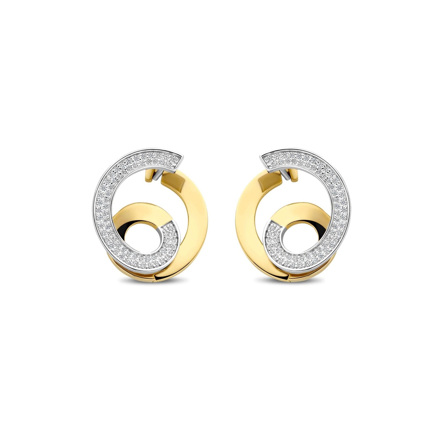 Ladies Gold on Silver Cubic Zirconia Swirl Earrings 78040ZY