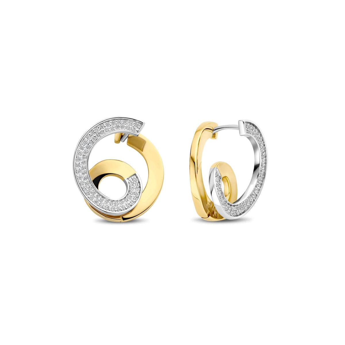 Ladies Gold on Silver Cubic Zirconia Swirl Earrings 78040ZY