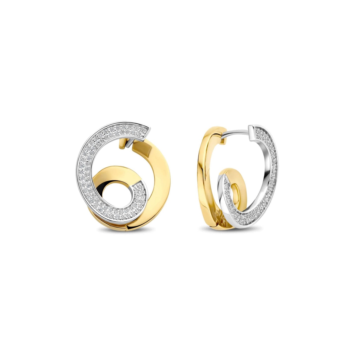 Ladies Gold on Silver Cubic Zirconia Swirl Earrings 78040ZY