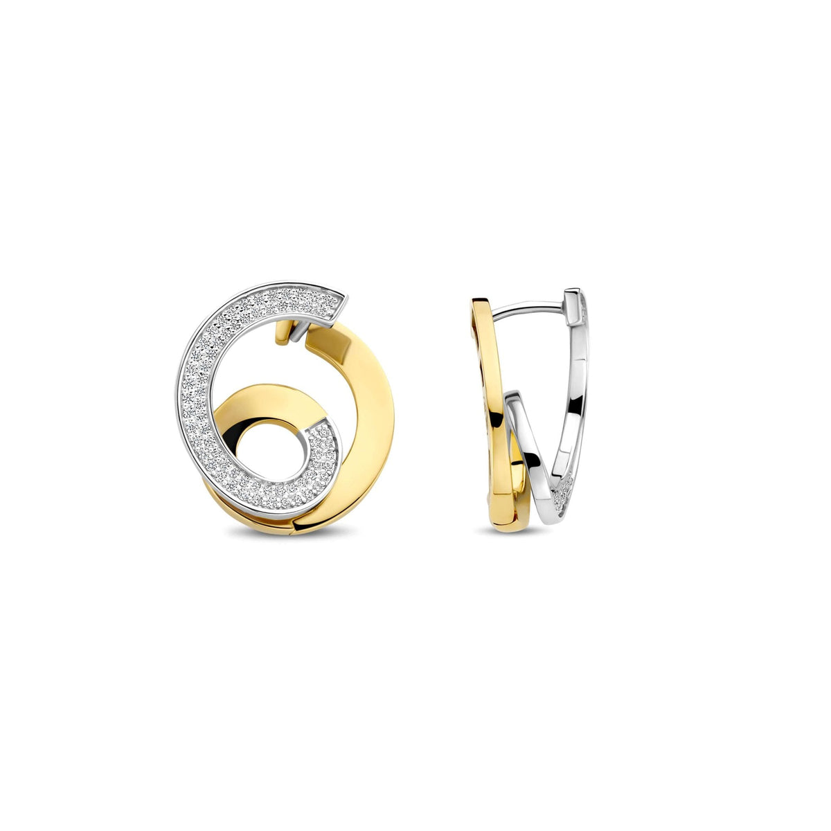 Ladies Gold on Silver Cubic Zirconia Swirl Earrings 78040ZY