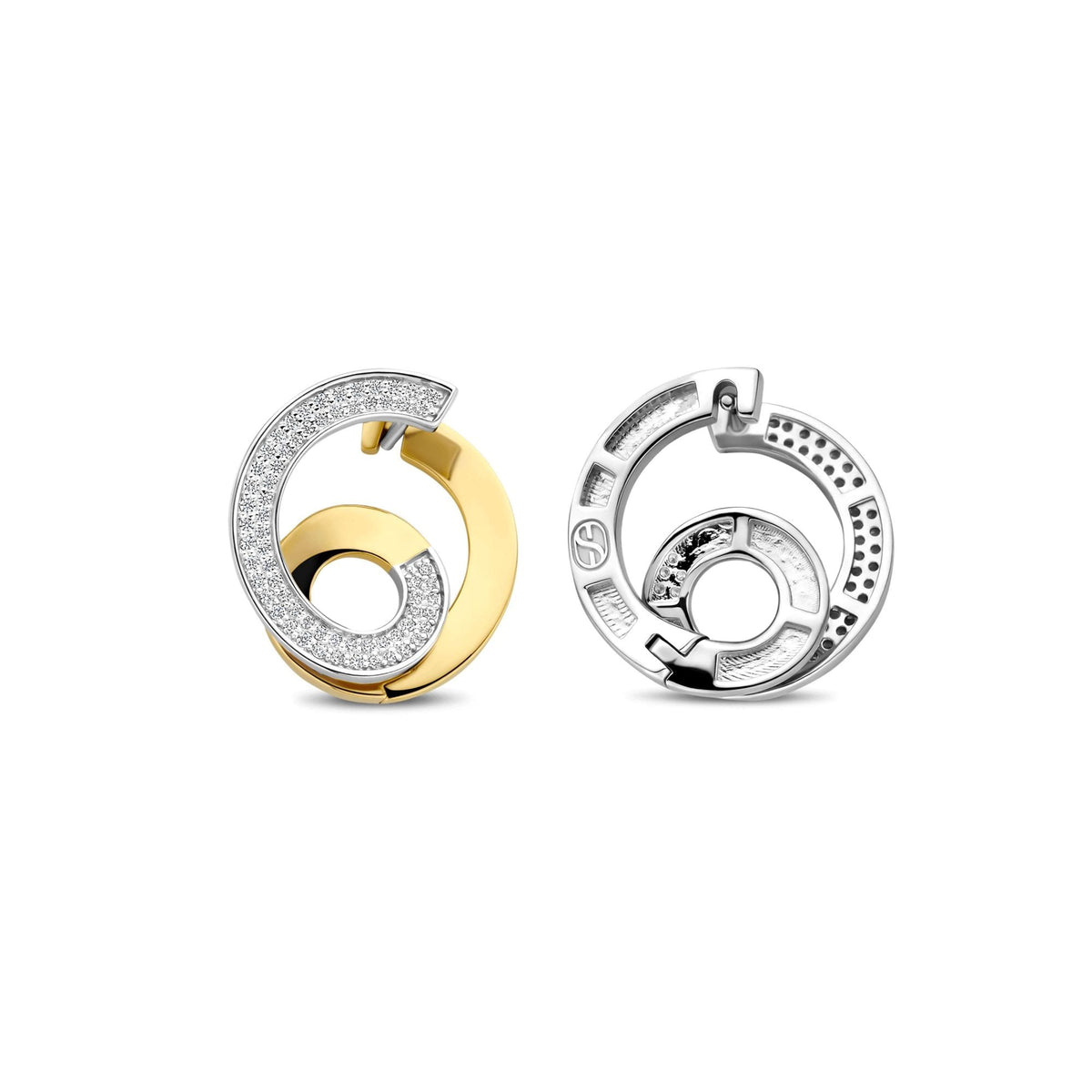 Ladies Gold on Silver Cubic Zirconia Swirl Earrings 78040ZY