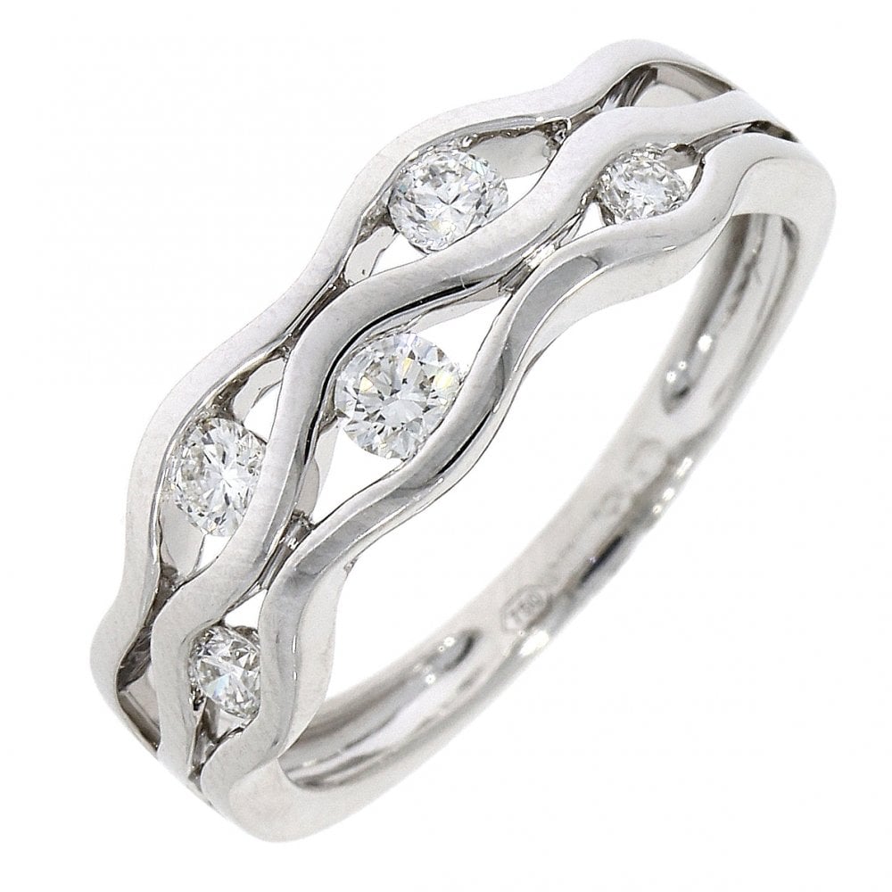18ct White Gold Ladies Diamond Wave Ring