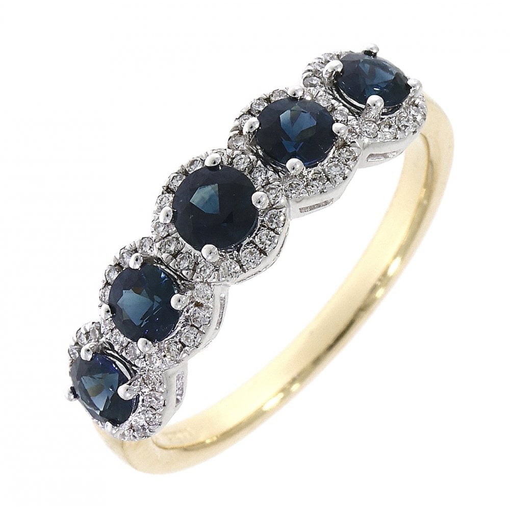 Ladies 18ct Gold Sapphire and Diamond Half Eternity Dress Ring