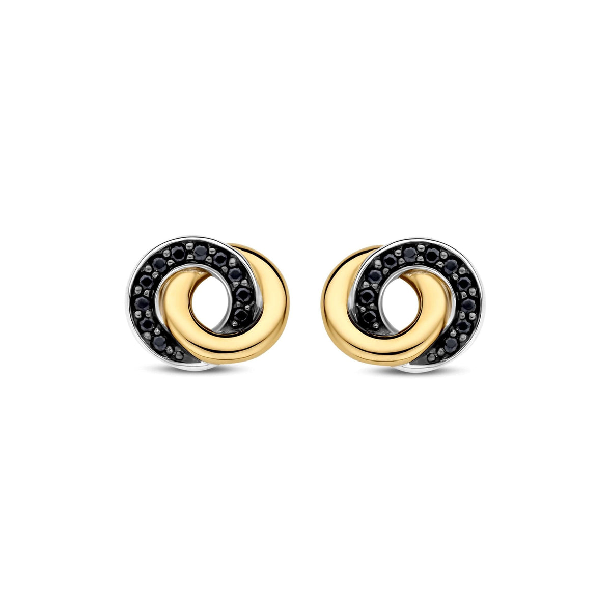 Ladies Gold on Silver Black Cubic Zirconia Stud Earrings 7784BY