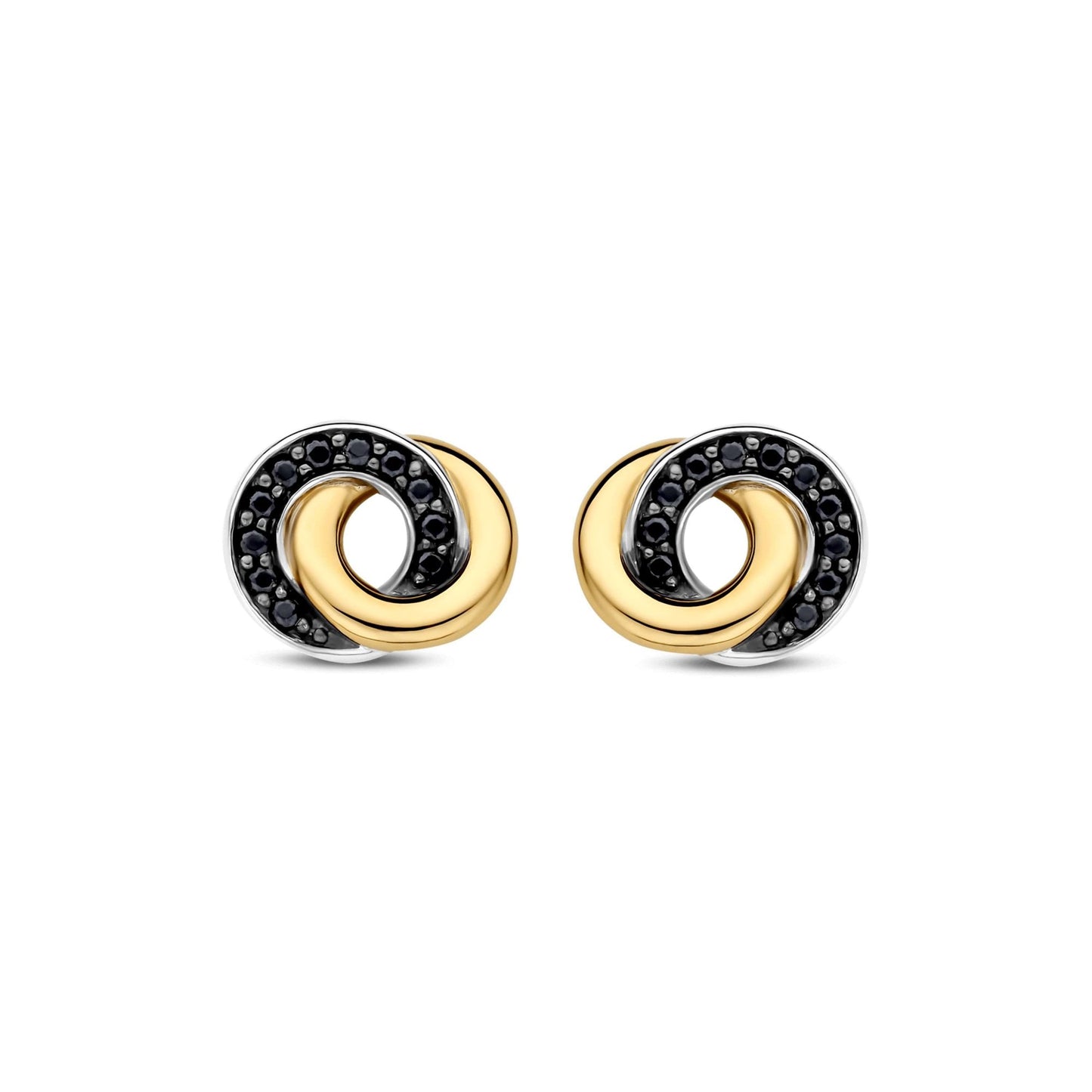Ladies Gold on Silver Black Cubic Zirconia Stud Earrings 7784BY