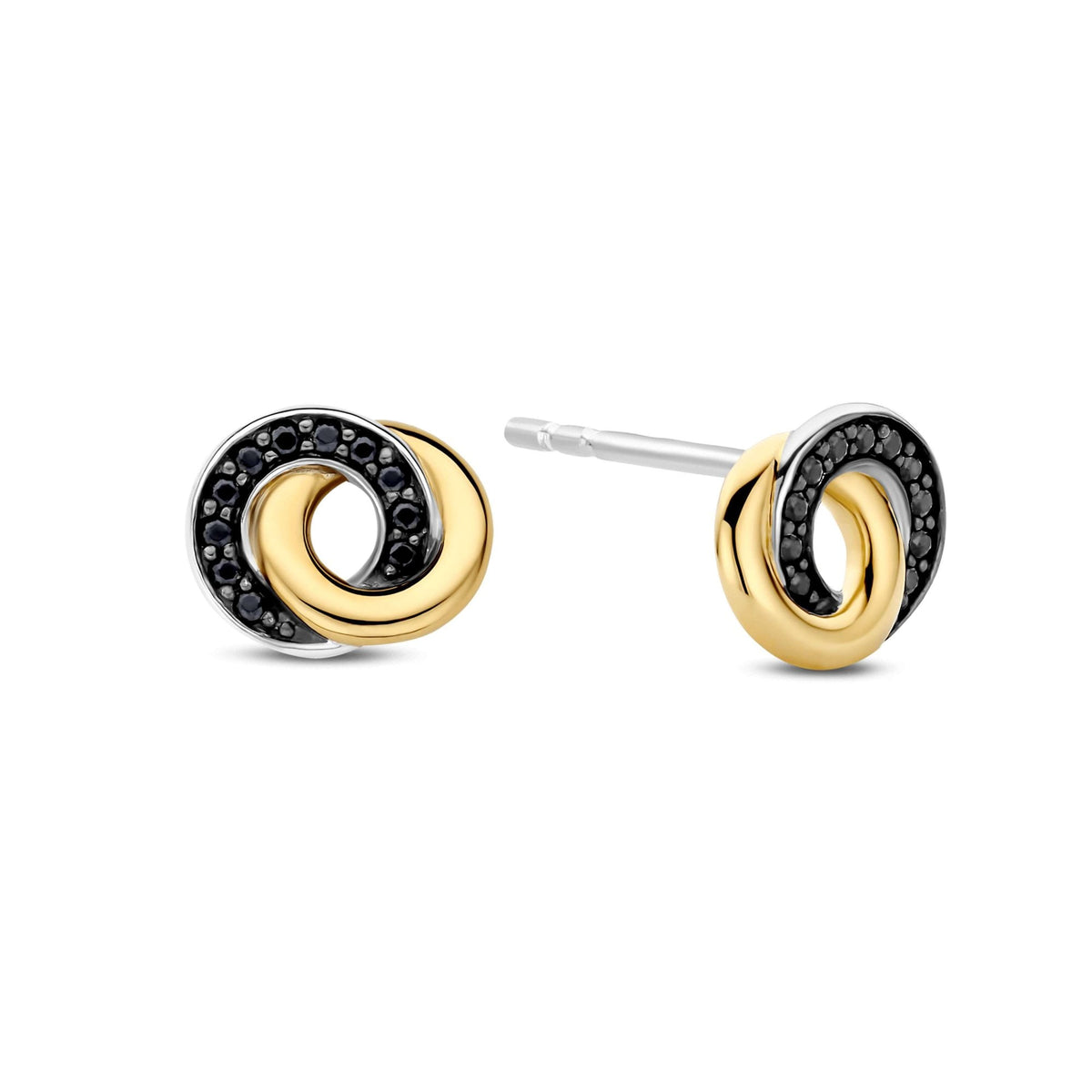 Ladies Gold on Silver Black Cubic Zirconia Stud Earrings 7784BY