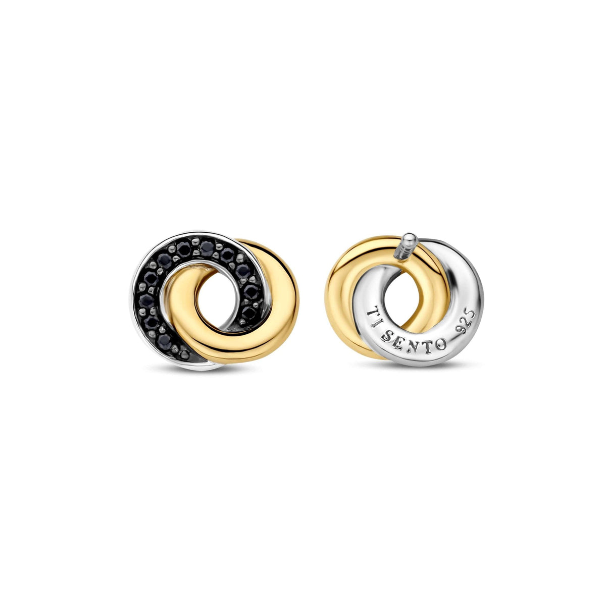 Ladies Gold on Silver Black Cubic Zirconia Stud Earrings 7784BY