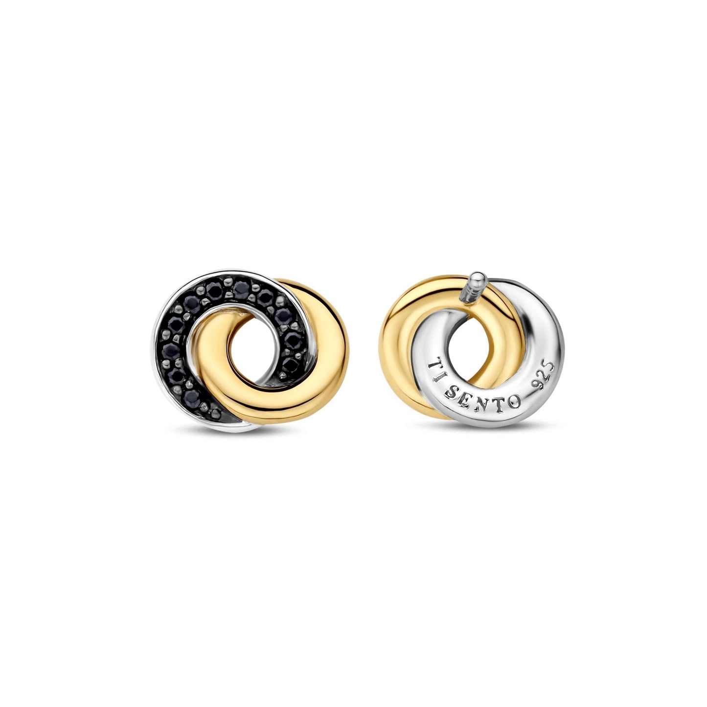 Ladies Gold on Silver Black Cubic Zirconia Stud Earrings 7784BY