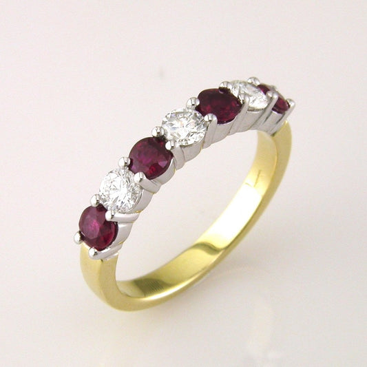 18ct Gold Ladies Ruby & Diamond Half Eternity Dress Ring