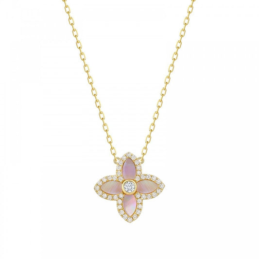 18ct Yellow Gold Ladies Mother of Pearl & Diamond Clover Pendant