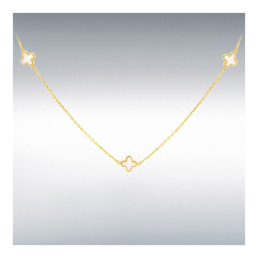 9ct Yellow Gold Mother Of Pearl Clover Petal Necklace 41-43cm