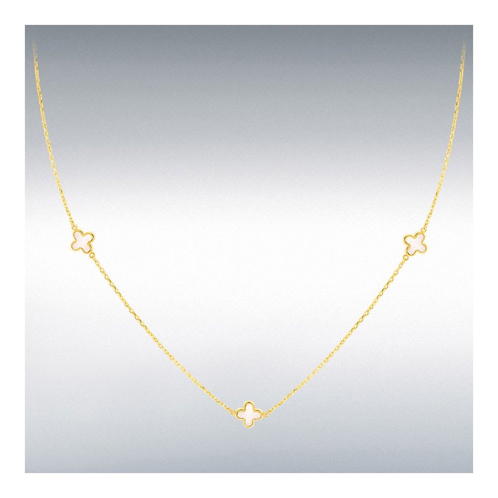 9ct Yellow Gold Mother Of Pearl Clover Petal Necklace 41-43cm