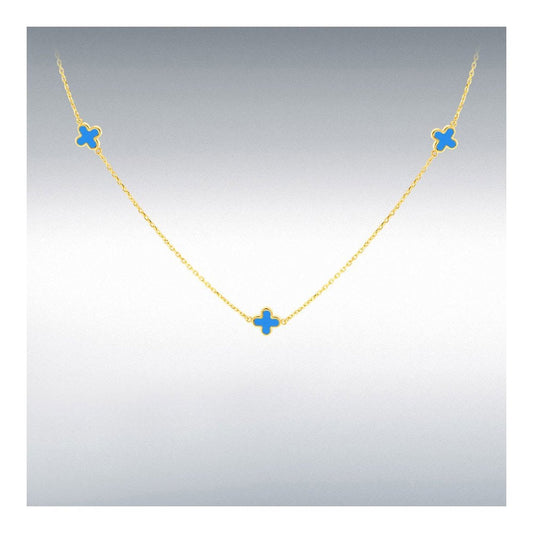 9ct Yellow Gold Turquoise Clover Petals Necklace 41-43cm