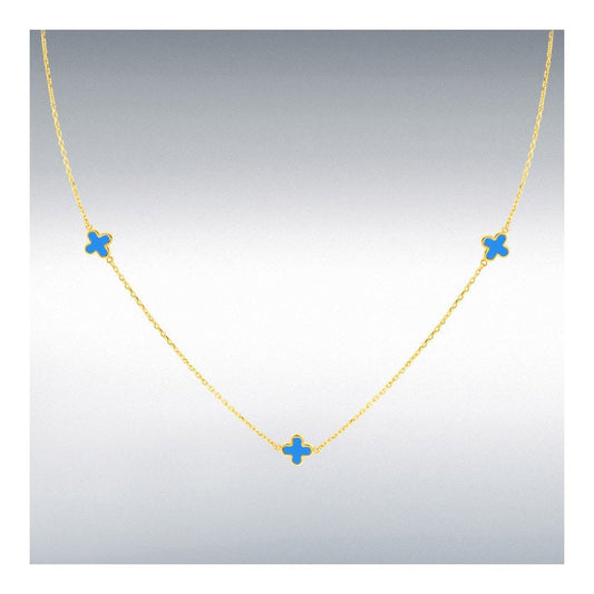 9ct Yellow Gold Turquoise Clover Petals Necklace 41-43cm