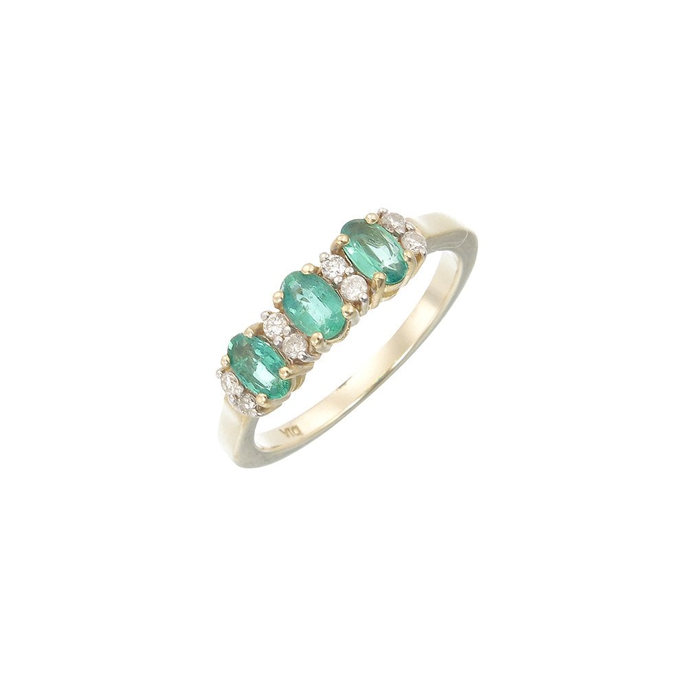 Ladies 9ct Gold Emerald and Diamond Dress Ring