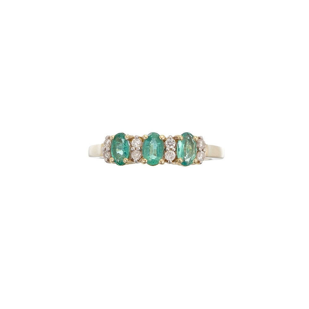 Ladies 9ct Gold Emerald and Diamond Dress Ring