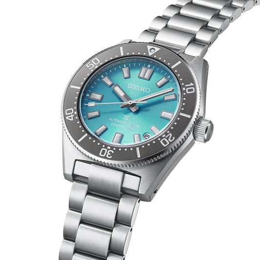 SPB545J1 Seiko Prospex 1965 Heritage Save The Ocean Gents Stainless Steel 300m Diver's Automatic Watch on Bracelet 'Tranquil Teal' Angle