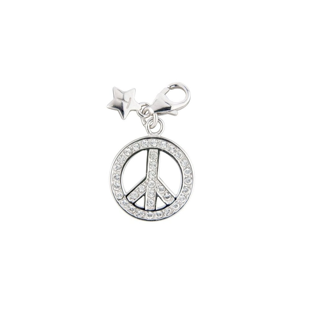 Ladies Sterling Silver Crystal Peace Sign Clip-on Charm SCH334