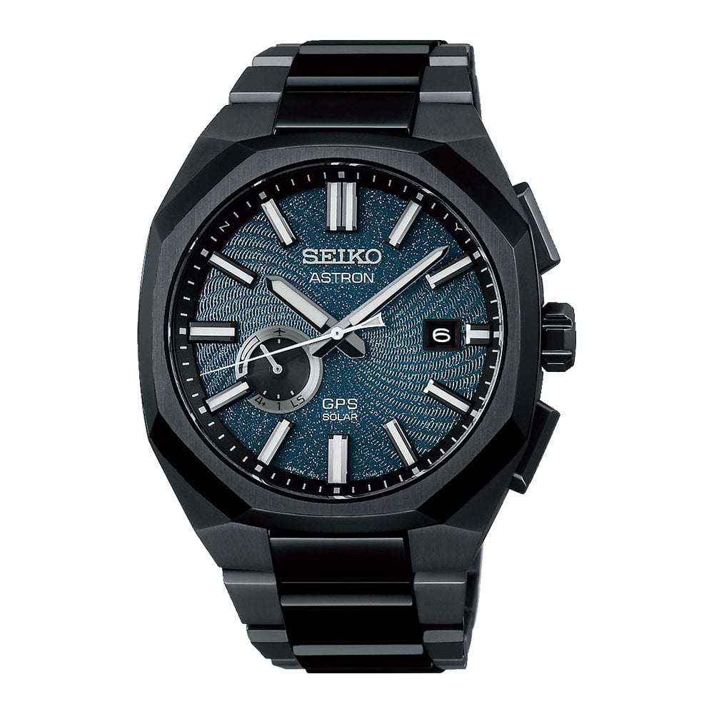 GPS Solar Black Titanium Watch, Bracelet Spiral Galaxy SSJ039J1