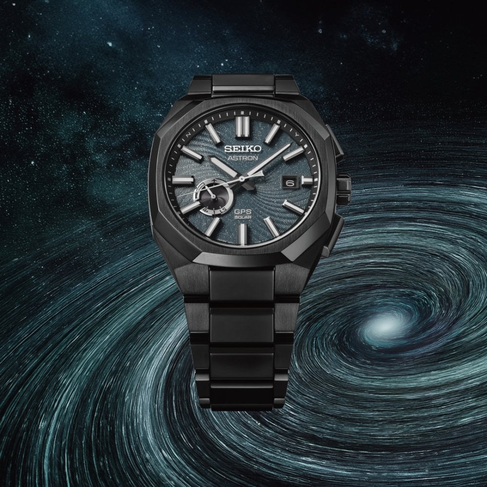 GPS Solar Black Titanium Watch, Bracelet Spiral Galaxy SSJ039J1