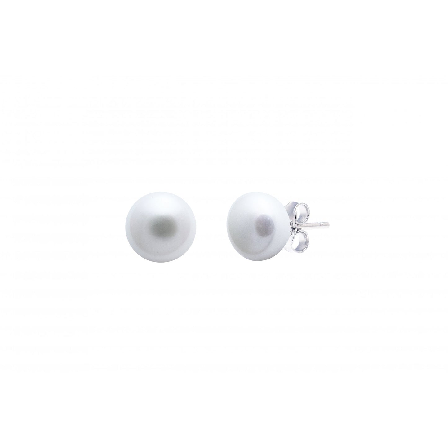 Ladies Silver White Freshwater Pearl Button Stud Earrings