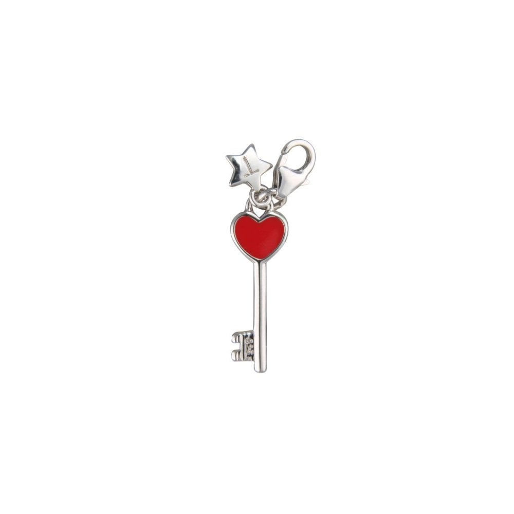 Ladies Sterling Silver Red Enamel Key Clip-on Charm SCH144