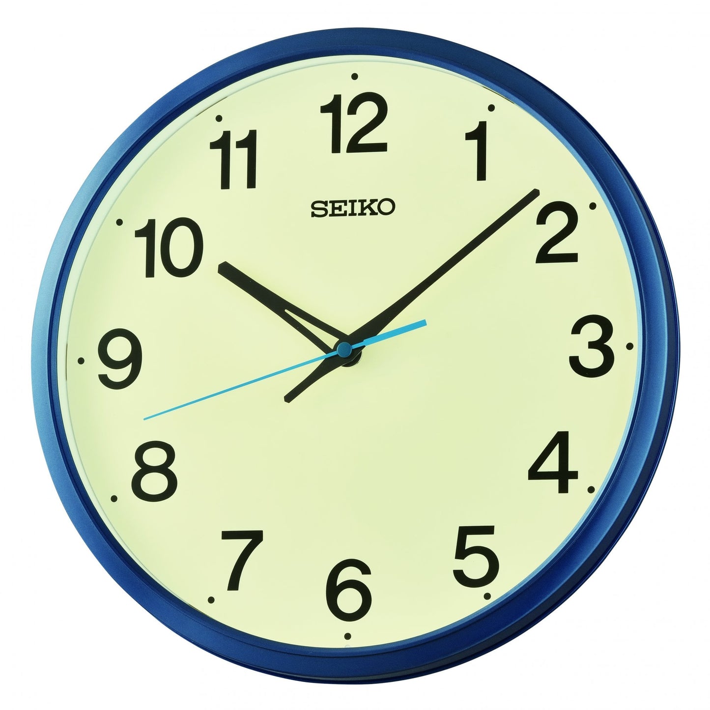 Round Blue Quartz Battery Wall Clock, Clear Numbers QHA019L
