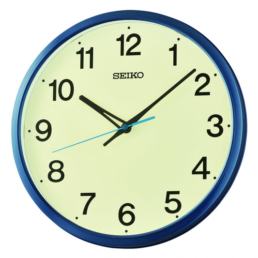 Round Blue Quartz Battery Wall Clock, Clear Numbers QHA019L