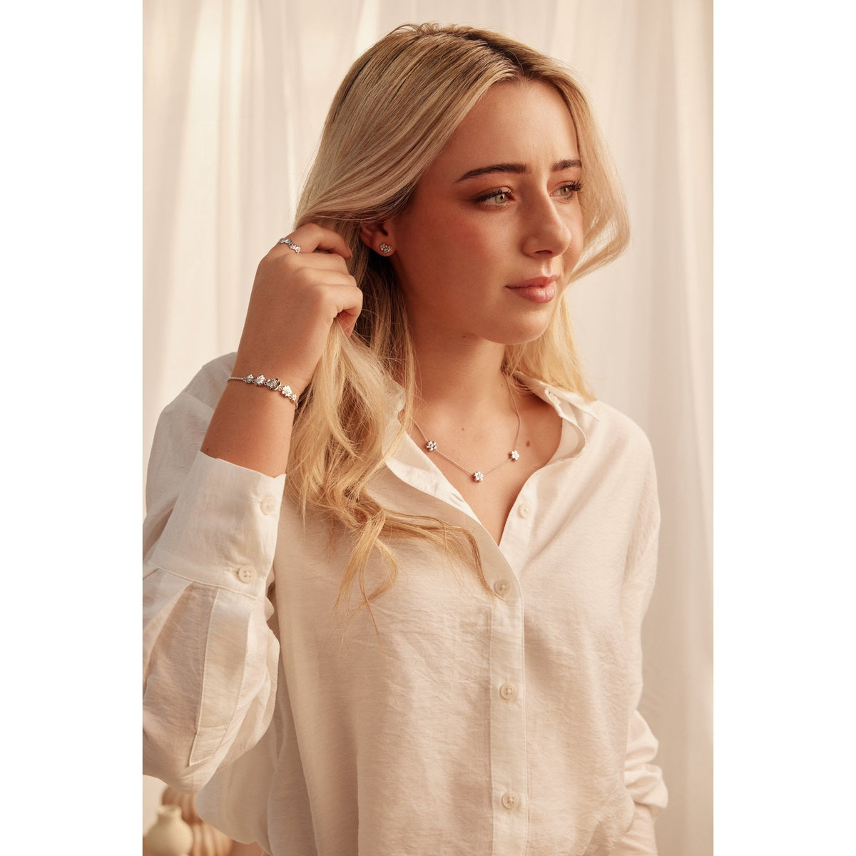 Ladies Silver and Gold Forget-Me- Not Sud Earrings 3SNWO1009