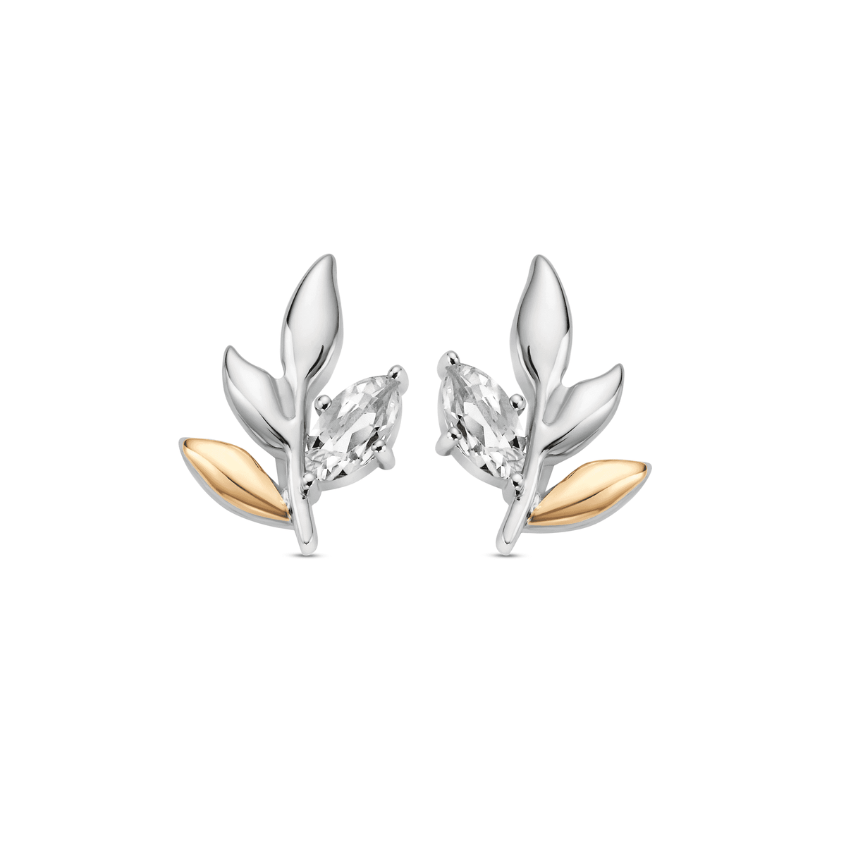 Silver and Gold Ladies Leaf Stud Earrings 3SROY929
