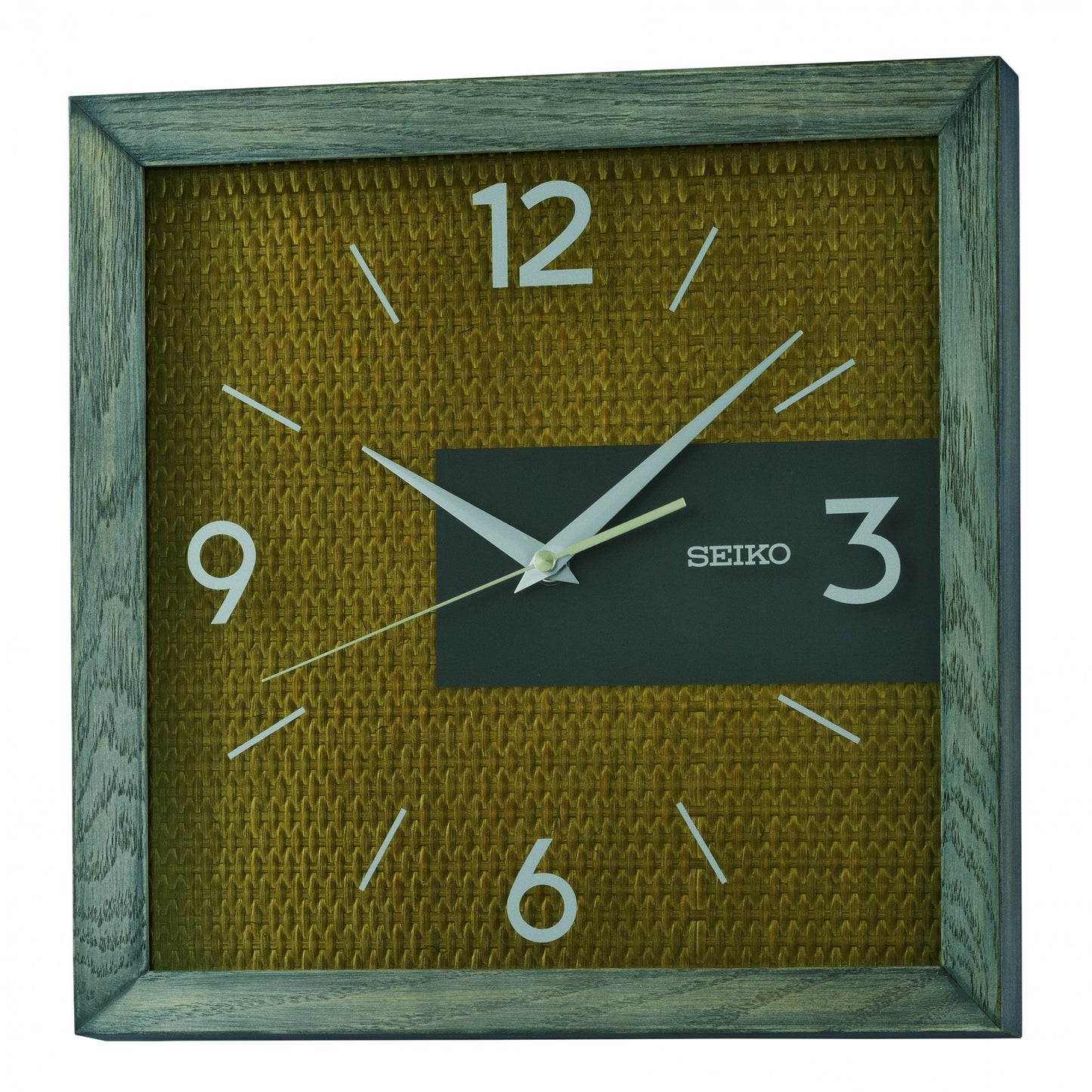 Grey Wooden Square Battery Wall Clock with Rattan Dial QXA845N
