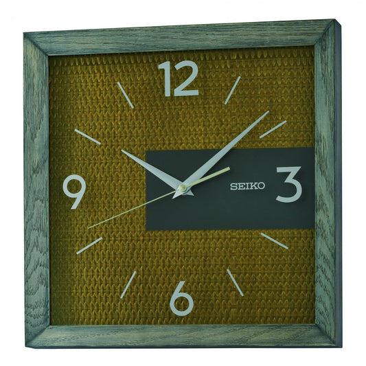 Grey Wooden Square Battery Wall Clock with Rattan Dial QXA845N